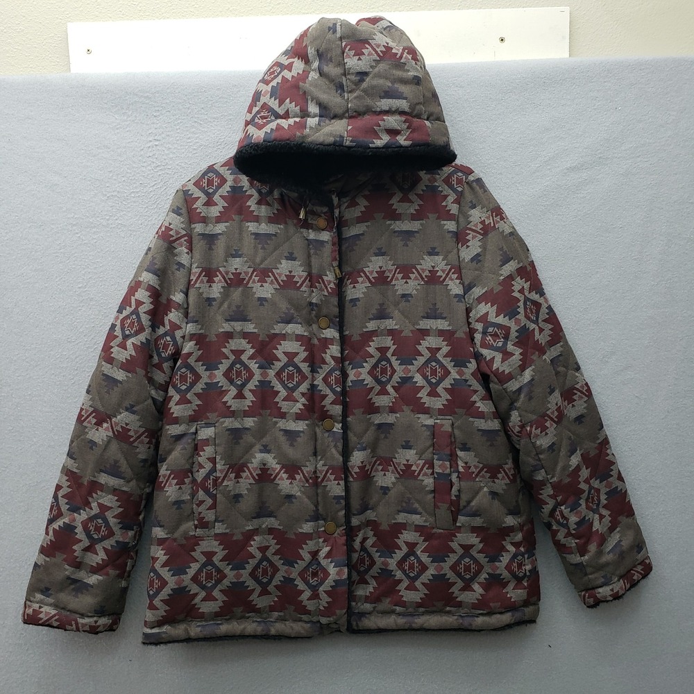 Pendleton Reversible Hooded Sherpa Aztec Pattern Jacket Southwestern Geometric L